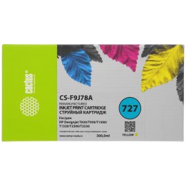 Картридж струйный Cactus CS-F9J78A 727 желтый (300 мл) для HP DJ T920/T930/T1500/T1530/T2500/T2530