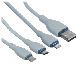 Baseus Ultra-Fast One-for-Three Fast Charging Cable USB-A to M+L+C 3.5A 1.3m Blue P10376303311-00.  "
