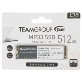 Накопитель SSD Team Group M.2 2280 512GB MP33 Client SSD [TM8FP6512G0C101] PCIe Gen3x4 with NVMe, 1700/1400, IOPS 220/200K, MTBF 1.5M, 3D NAND, ?MB, 350TBW, 0,37DWPD, RTL  (480089)