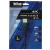 Кабель HDMI Wize WAVC-HDMIUS-2M 2 м, v.2.0, 19M/19M, 4K/60 Hz 4:4:4, 36 AWG, HDCP 2.2,ультратонкий, позол.разъемы, черный, пакет