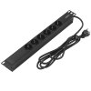 Блок розеток горизонтальный ExeGate ServerPro PDU-19H603 Al-6S-EU2.5, 19", 1U, Алюминий, 6 Schuko, кабель с евровилкой VDE-250V-16A-3*1.5мм2, 2.5 метра, черный