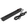 Блок розеток горизонтальный ExeGate ServerPro PDU-19H013 Al-6C19-EU3-SW, 19", 1U, Алюминий, 6 IEC 320 C19, кабель с евровилкой VDE-250V-16A-3*1.5мм2, 3 метра, выкл. с подсветкой, черный
