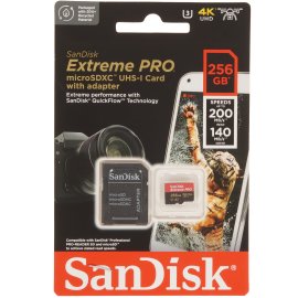 Флеш карта Sandisk Extreme Pro microSDXC 256Gb + SD Adapter + Rescue Pro Deluxe 200Mb/s
