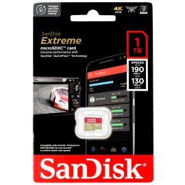 Флеш карта microSDXC SanDis 1024GBEXTREME Class 10, UHS-I, W130, R 190 МБ/с, без адаптера на SD