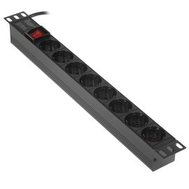 Блок розеток горизонтальный ExeGate ServerPro PDU-19H607 Al-6S-C14-SW-SPD1, 19", 1U, Алюминий, 6 Schuko, С14, выкл. с подсветкой, SPD1, черный