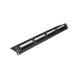 Патч-панель 19" (1U) WRLine WR-PL-24-C5E-D, 24 порта RJ-45, категория 5e, Dual IDC, с задним кабельным организатором, черный